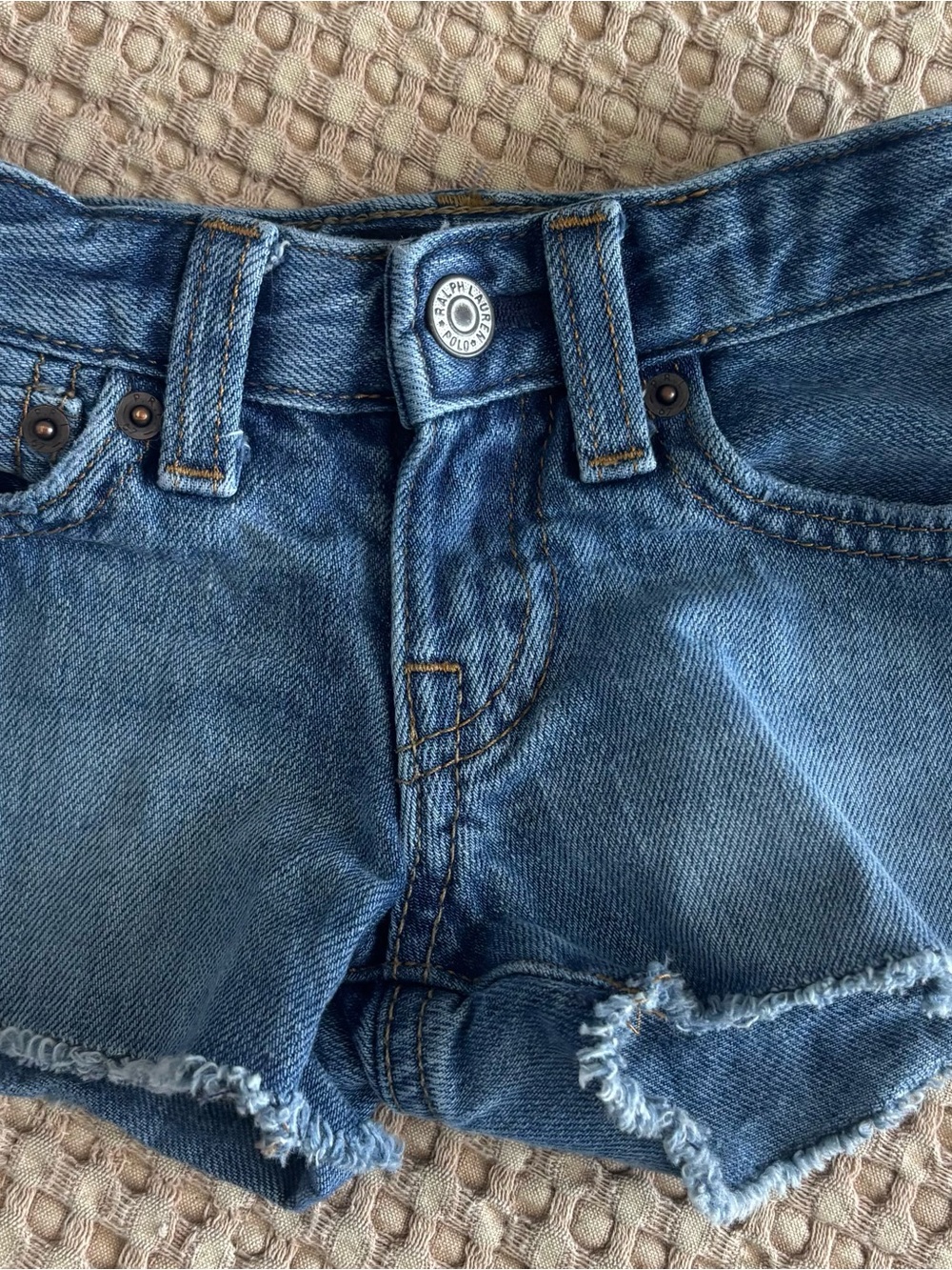 Ralph Lauren Light Blue Denim Shorts with Gold Stitching